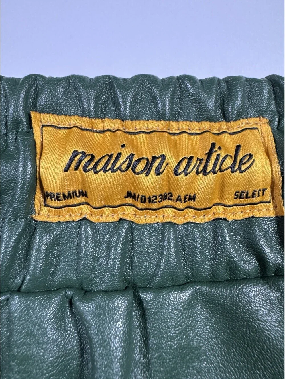Maison Article Mens XL Green Faux Leather Shorts Drawstring Elastic Waist